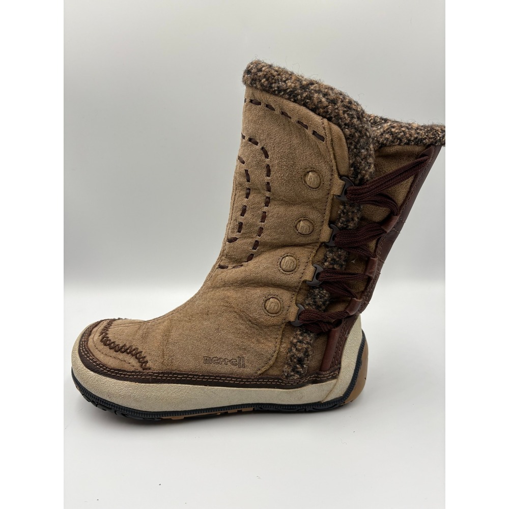 Merrell Puffin High Tan Suede Winter Boots Fleece Lined Insulated Size 7.5